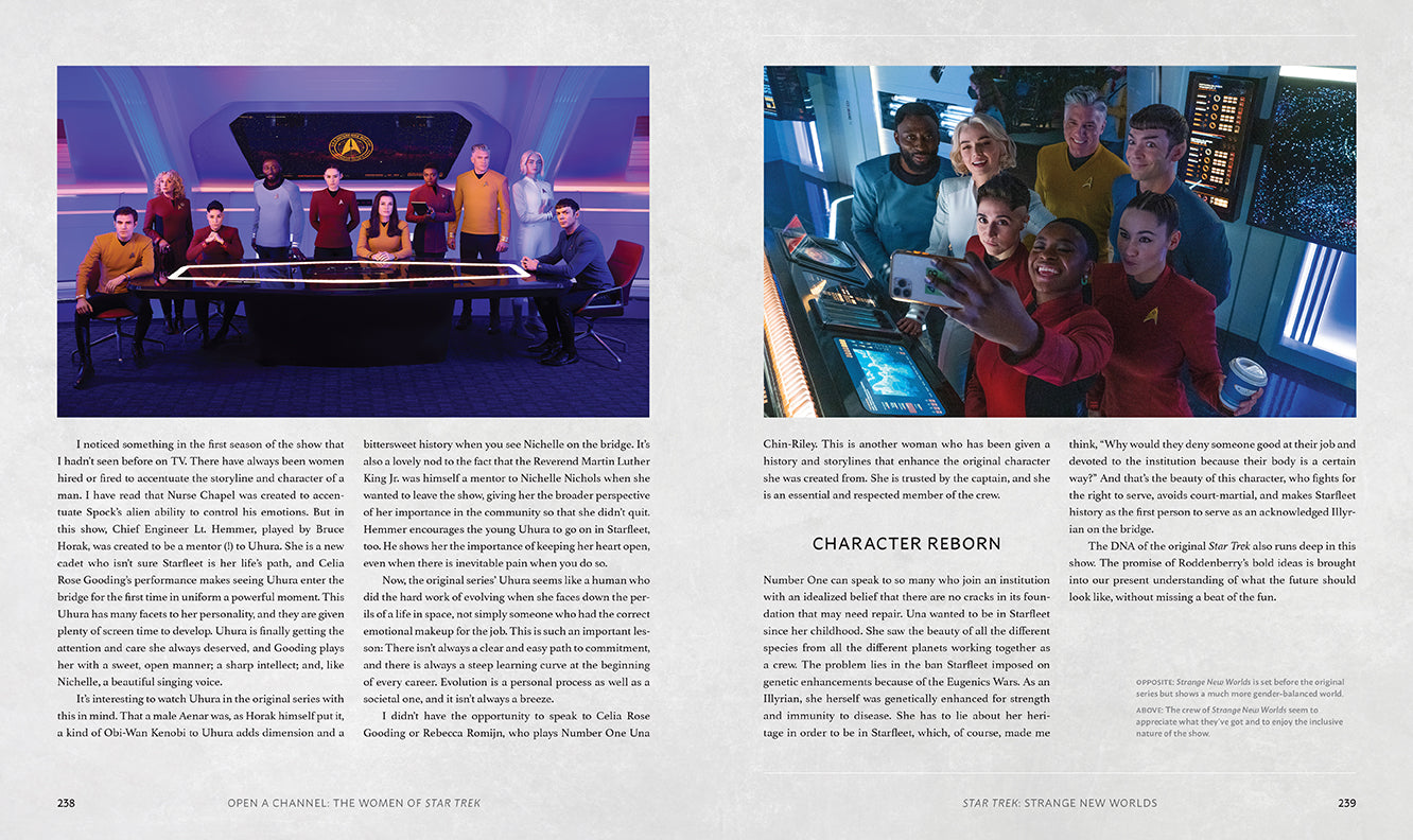 Hardcover book titled "Star Trek: Open a Channel: A Woman's Trek" by Insight Editions, featuring a Star Trek-themed cover.