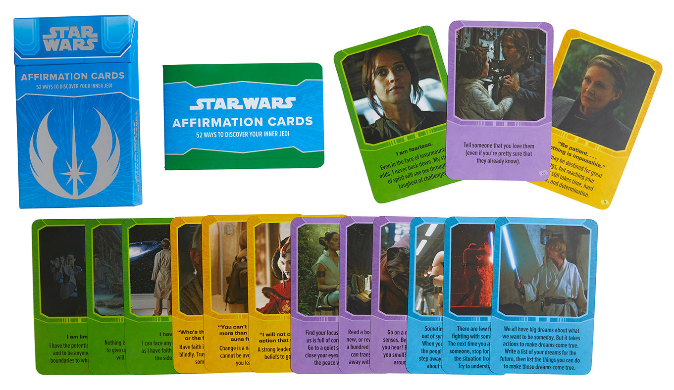 Hardcover Star Wars Affirmation Cards by Insight Editions featuring iconic characters and inspiring messages for fans.