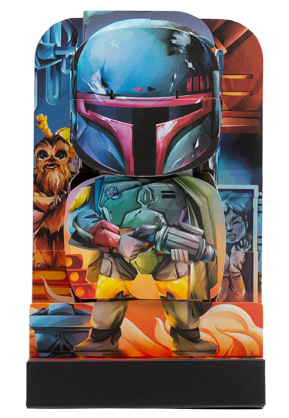 Hardcover Star Wars Flip Pop book featuring Boba Fett from Insight Editions, with colorful pop-up artwork and detailed illustrations.