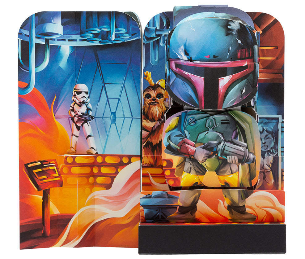 Hardcover Star Wars Flip Pop book featuring Boba Fett by Insight Editions, with vibrant sci-fi character illustrations.