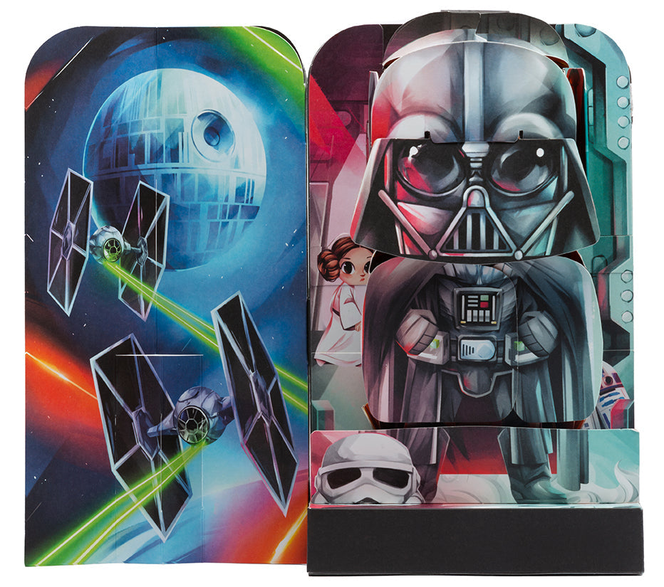 Hardcover Star Wars Flip Pop book featuring Darth Vader from Insight Editions, with vibrant cover art and pop-up elements.