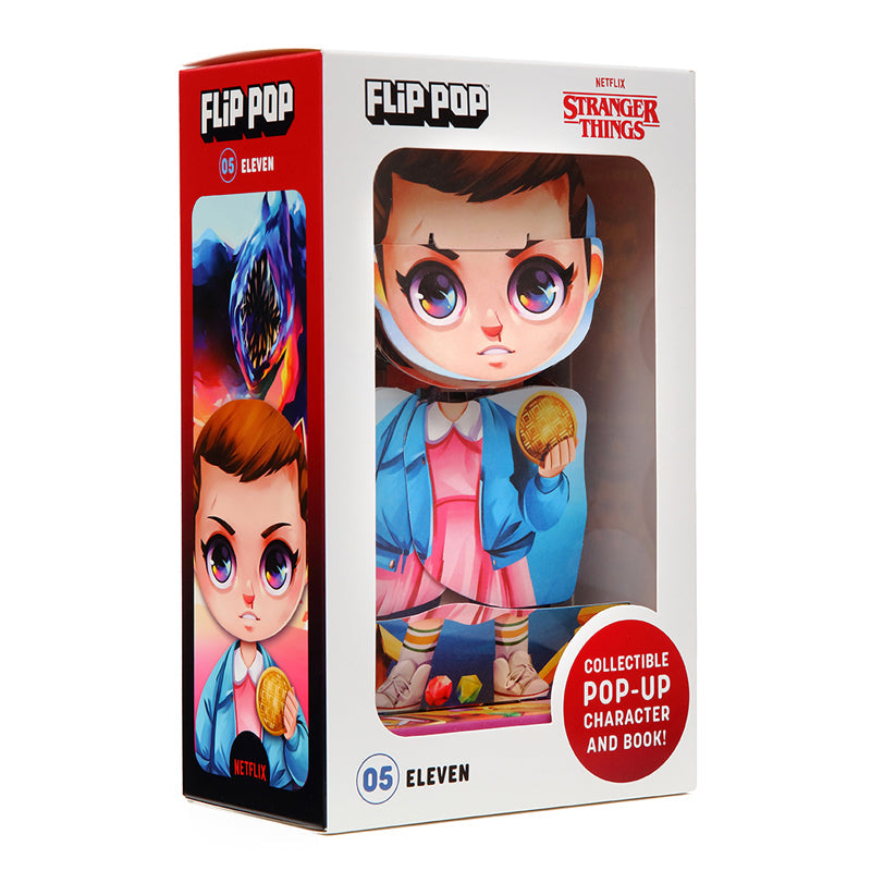 Hardcover Stranger Things Flip Pop book featuring Eleven from Insight Editions with colorful, detailed cover art.