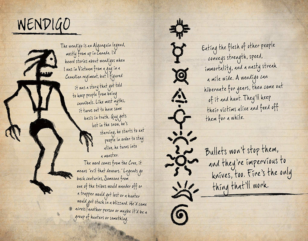 Inside view of the Supernatural Join the Hunt hardcover journal with themed pages and detailed interior design by Insight Editions.
