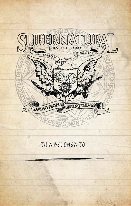 Interior of Supernatural hardcover journal by Insight Editions, featuring lined pages with supernatural-themed illustrations.
