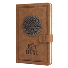Inside view of the Supernatural: Join the Hunt hardcover journal by Insight Editions, showing lined pages and thematic design.