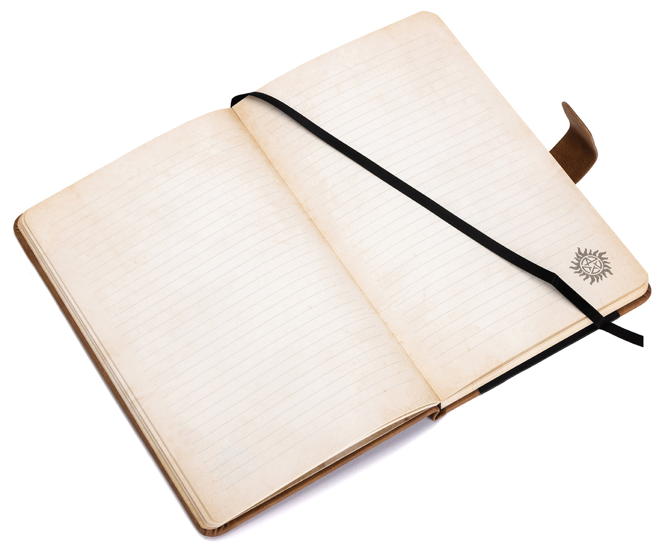 Interior page of the Supernatural: Join the Hunt hardcover journal by Insight Editions, featuring themed illustrations and lined pages.