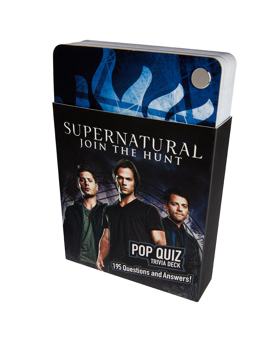 Hardcover Supernatural Pop Quiz Trivia Deck by Insight Editions, featuring colorful artwork on the cover.