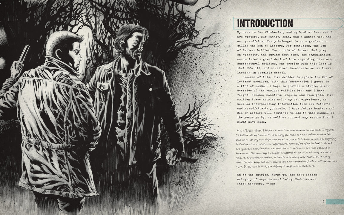 Inside view of the hardcover Supernatural: The Men of Letters Bestiary by Insight Editions, showcasing detailed illustrations and pages.