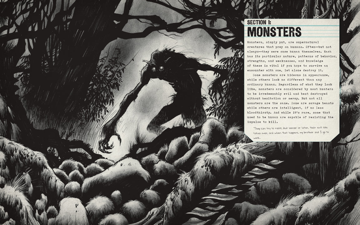 Interior page of the hardcover Supernatural: The Men of Letters Bestiary by Insight Editions, featuring detailed illustrations and text.