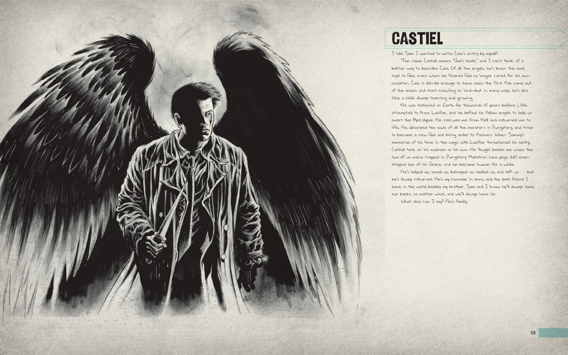 Inside view of the hardcover Supernatural: The Men of Letters Bestiary by Insight Editions, featuring detailed illustrations and text pages.