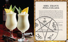 Open hardcover of Supernatural: The Official Cocktail Book by Insight Editions showing colorful cocktail recipes and themed illustrations inside.