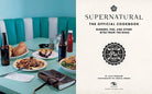 Interior of "Supernatural: The Official Cookbook" hardcover with recipe pages and themed illustrations by Insight Editions.