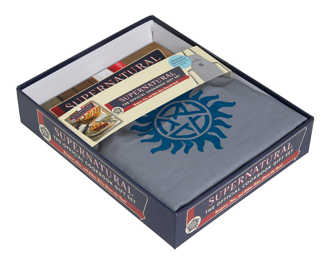 Hardcover of Supernatural: The Official Cookbook with illustrated cover featuring supernatural-themed artwork.