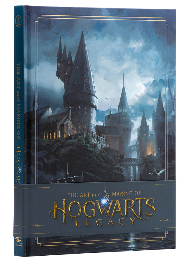 Hardcover book titled "The Art and Making of Hogwarts Legacy" by Insight Editions, featuring cover art and interior pages.