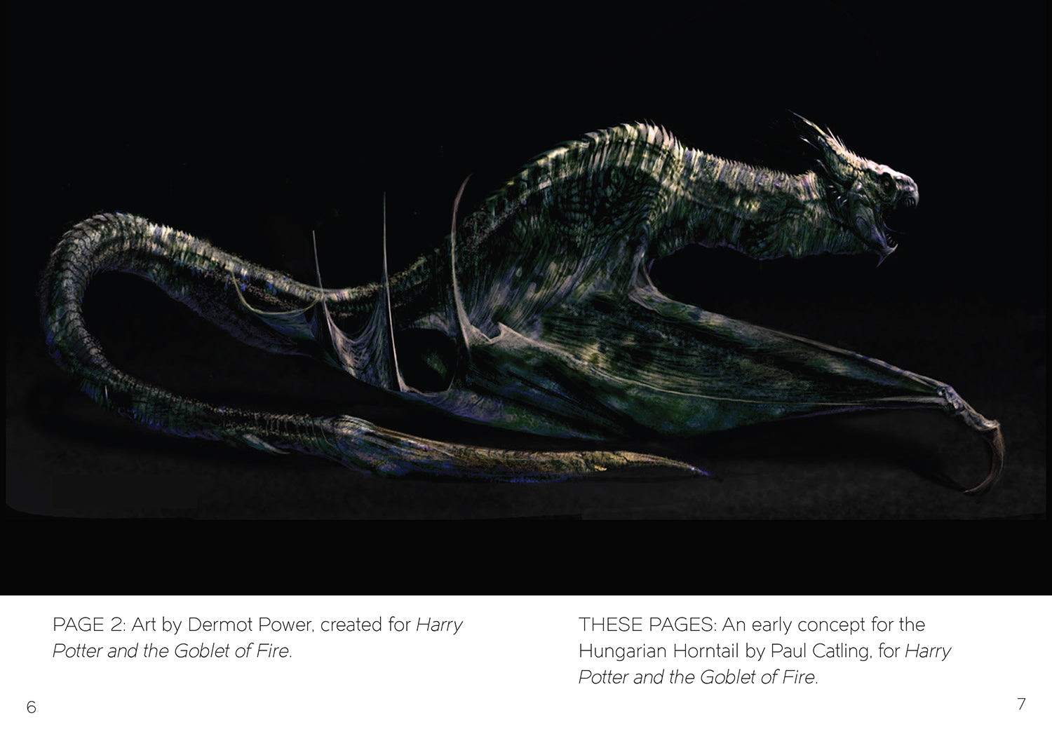 Inside view of hardcover "The Art of Harry Potter: Mini Book of Creatures" by Insight Editions, featuring detailed illustrations of magical creatures.