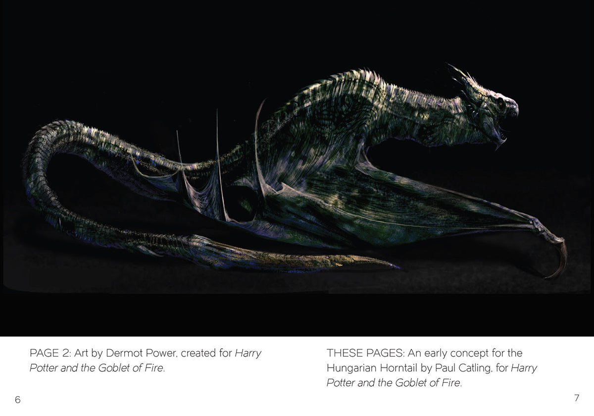 Inside view of hardcover "The Art of Harry Potter: Mini Book of Creatures" by Insight Editions, featuring detailed illustrations of magical creatures.