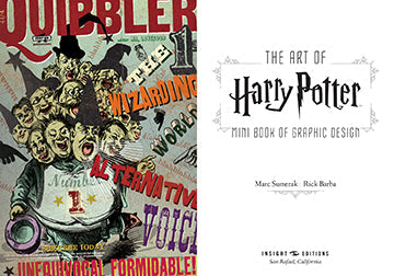 Close-up of the hardcover "The Art of Harry Potter: Mini Book of Graphic Design" by Insight Editions, showing detailed cover art.