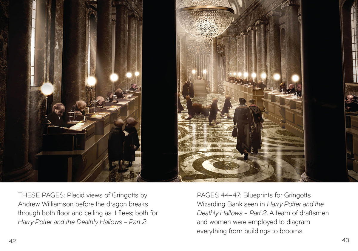 Open hardcover copy of "The Art of Harry Potter: Mini Book of Magical Places" by Insight Editions, showing colorful interior pages.