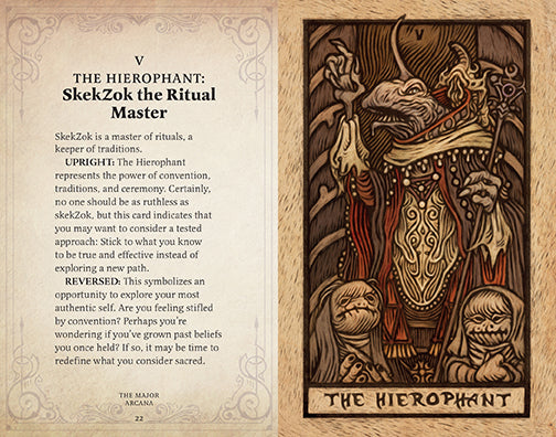 Inside view of The Dark Crystal Tarot Deck and Guidebook hardcover by Insight Editions, showing tarot cards and guide pages.