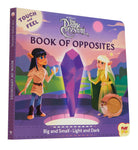 Inside view of The Dark Crystal Touch and Feel Book of Opposites hardcover by Insight Editions, featuring colorful illustrations and textured pages.