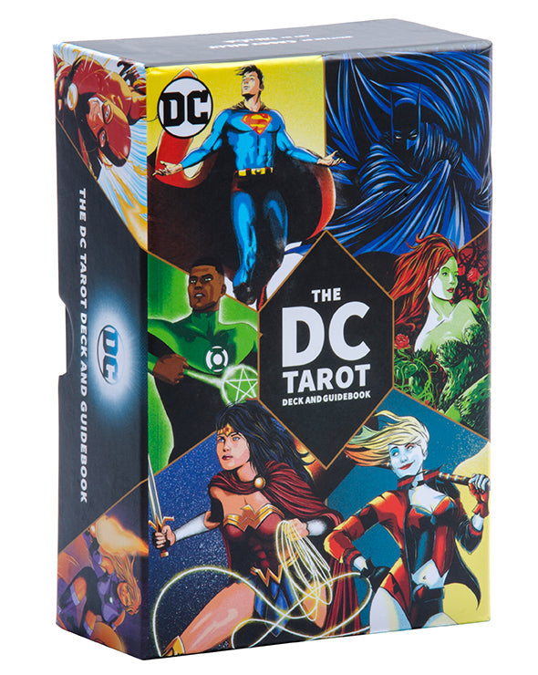 Hardcover DC Tarot Deck and Guidebook with colorful illustrated cover by Insight Editions.