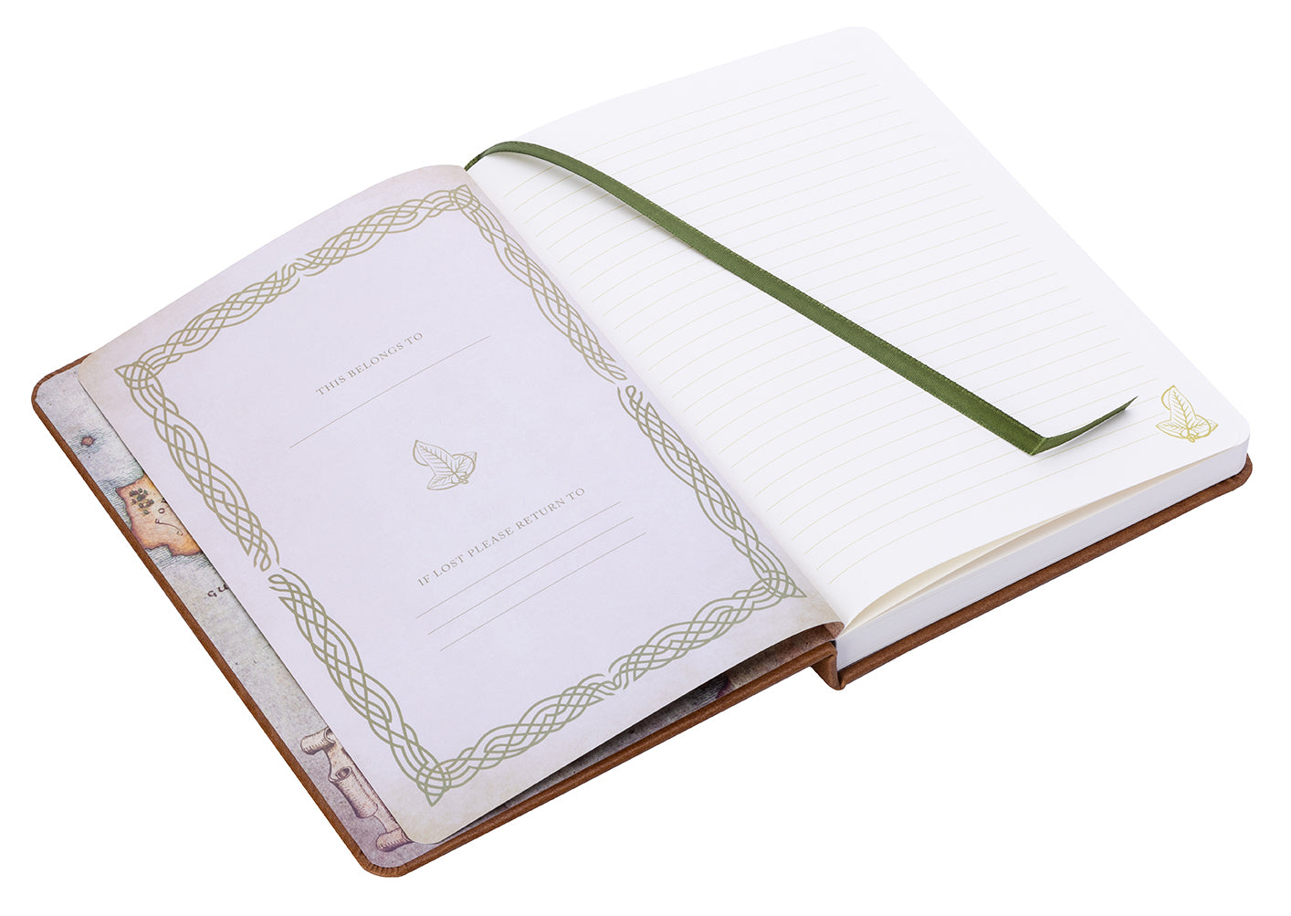 Hardcover The Lord of the Rings journal with charm, featuring intricate design and interior pages for writing and notes.