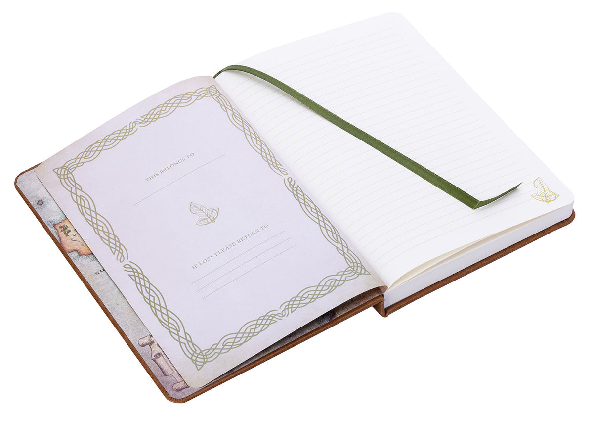 Hardcover The Lord of the Rings journal with charm, featuring intricate design and interior pages for writing and notes.