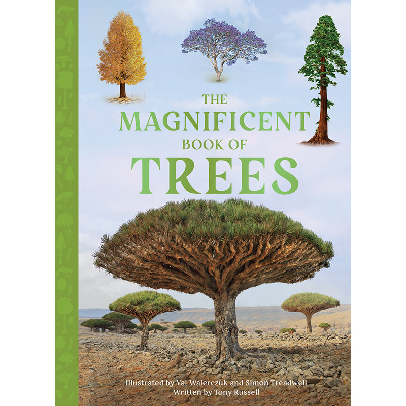Hardcover of "The Magnificent Book of Trees" by Insight Editions featuring detailed illustrations of various tree species.