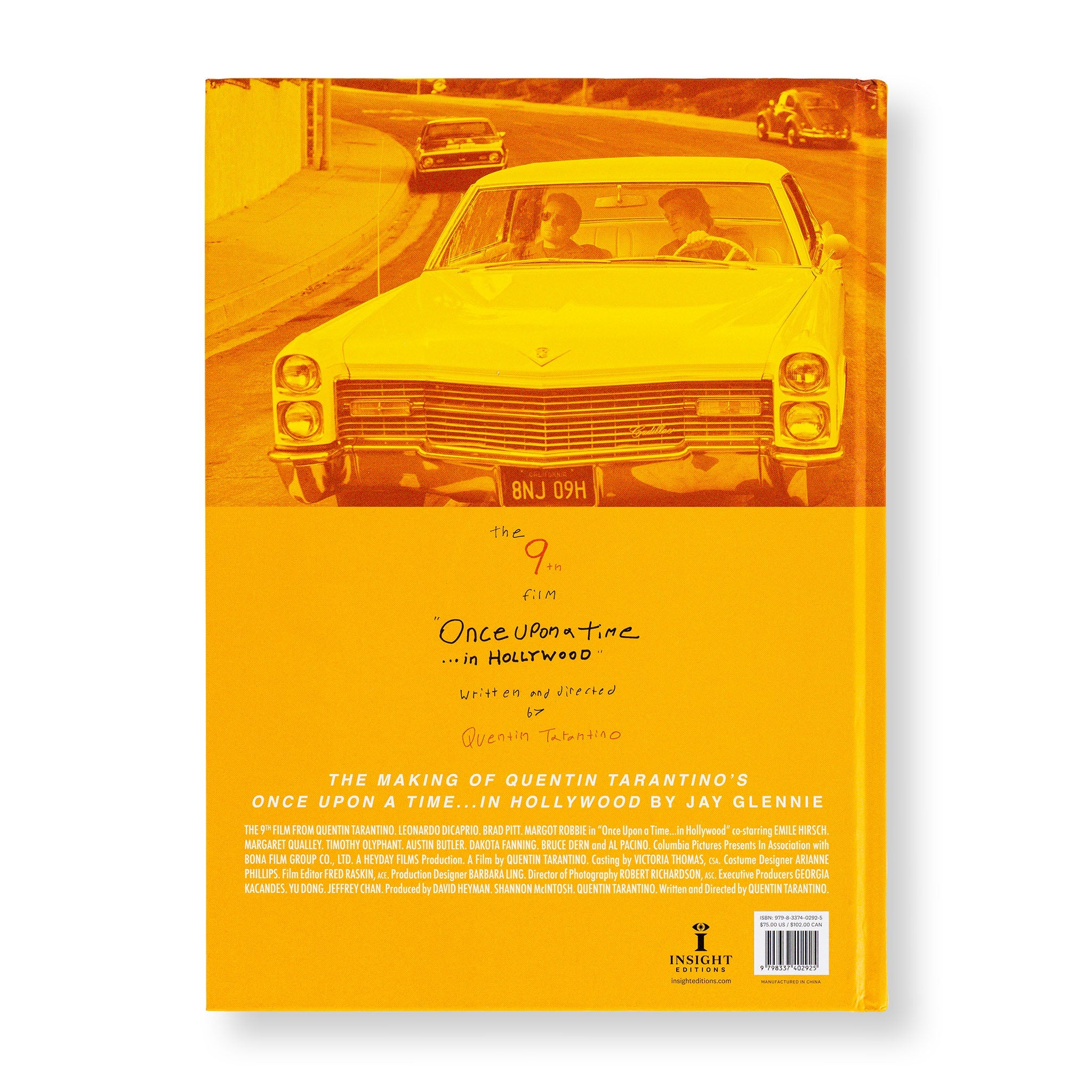 Hardcover book titled "The Making of Quentin Tarantino’s Once Upon a Time in Hollywood" by Insight Editions with cover art.