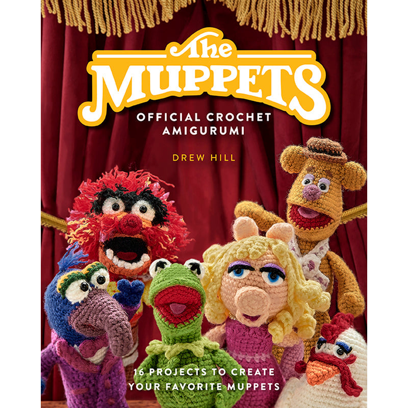 Hardcover book titled "The Muppets Official Crochet Amigurumi" by Insight Editions, featuring colorful Muppet character illustrations.