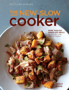 Hardcover book titled "The New Slow Cooker" by Insight Editions, featuring a close-up of the book cover with cooking images.
