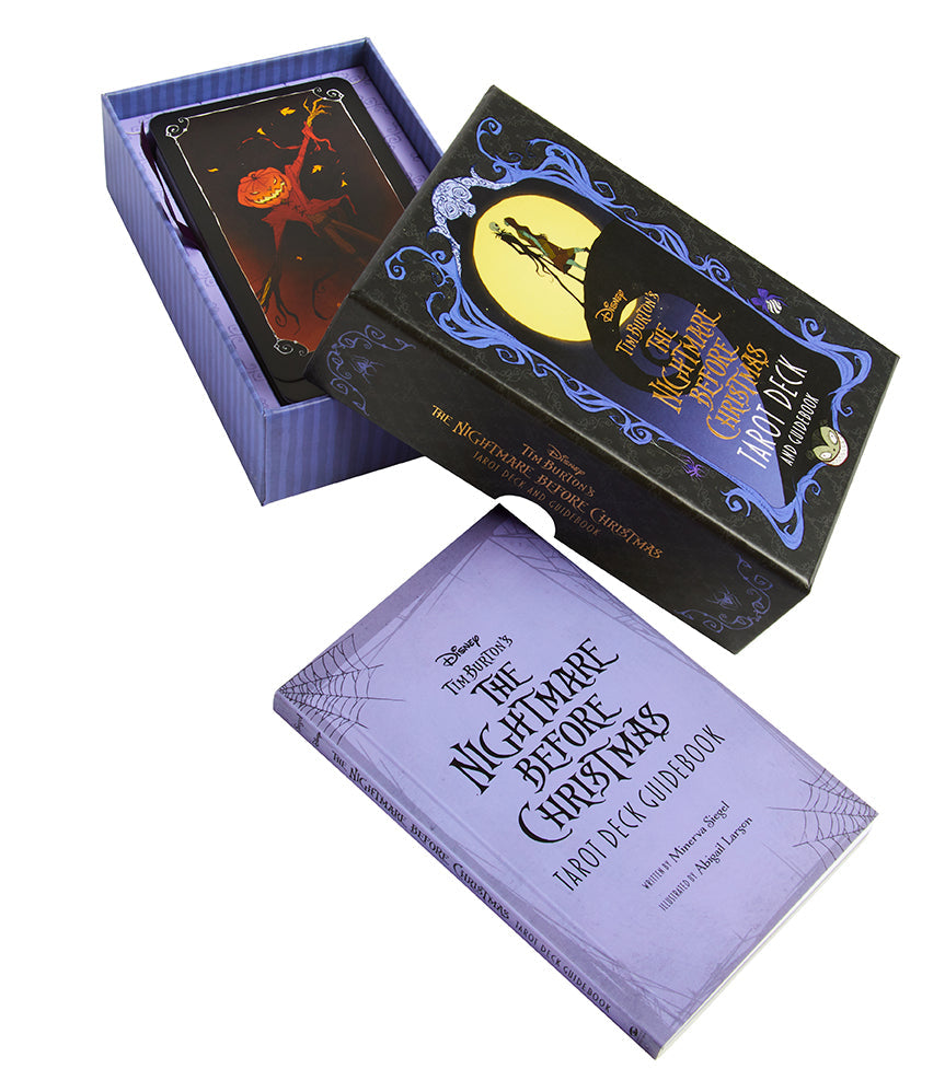 Hardcover Nightmare Before Christmas Tarot Deck and Guidebook by Insight Editions, featuring spooky illustrations and detailed card designs.