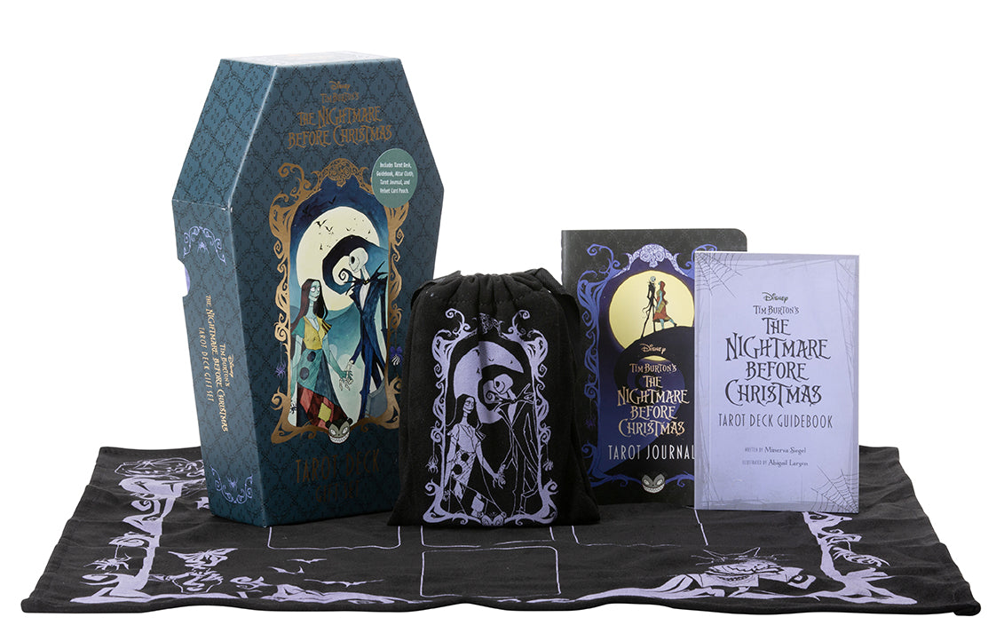 Hardcover Nightmare Before Christmas Tarot Deck and Guidebook gift set by Insight Editions, featuring themed artwork and packaging.