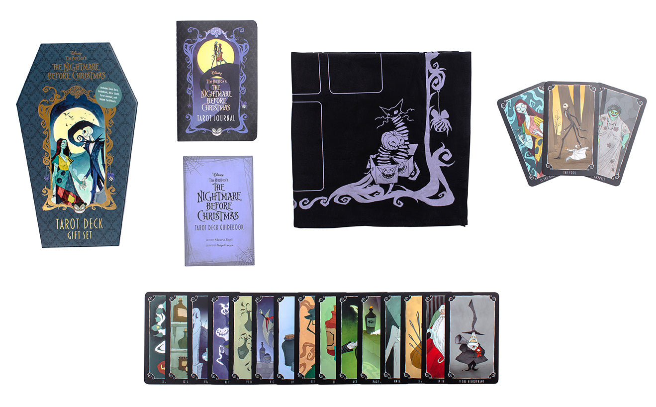 Hardcover Nightmare Before Christmas Tarot Deck and Guidebook Gift Set by Insight Editions, featuring spooky holiday-themed artwork.