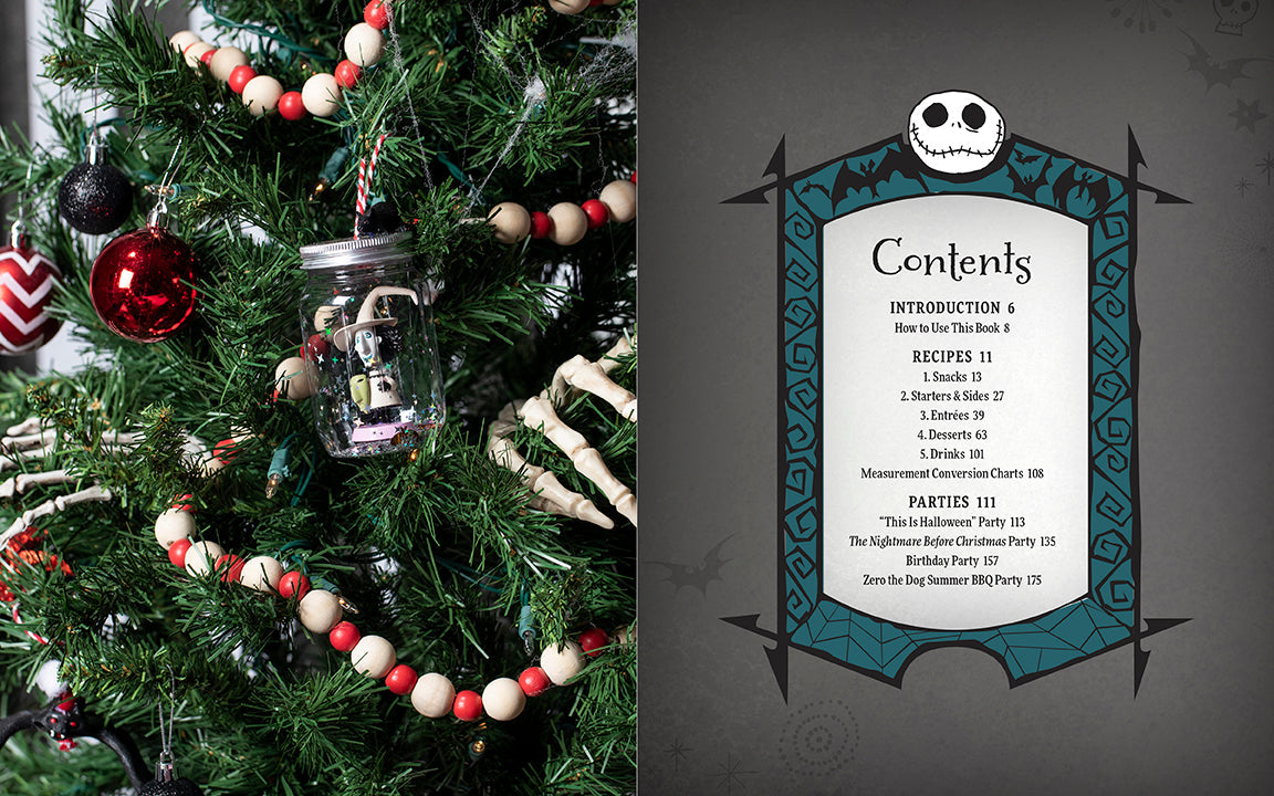 Hardcover of The Nightmare Before Christmas official cookbook and entertaining guide by Insight Editions, featuring spooky themed recipes.