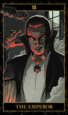 Interior of the hardcover Universal Monsters Tarot Deck and Guidebook by Insight Editions, showing tarot cards and guidebook pages.