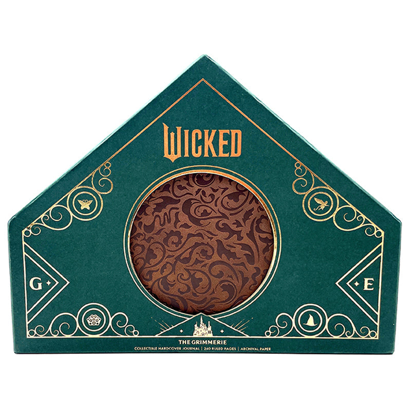 Hardcover journal featuring the cover art of Wicked: The Grimmerie Collectible by Insight Editions, with intricate design details.