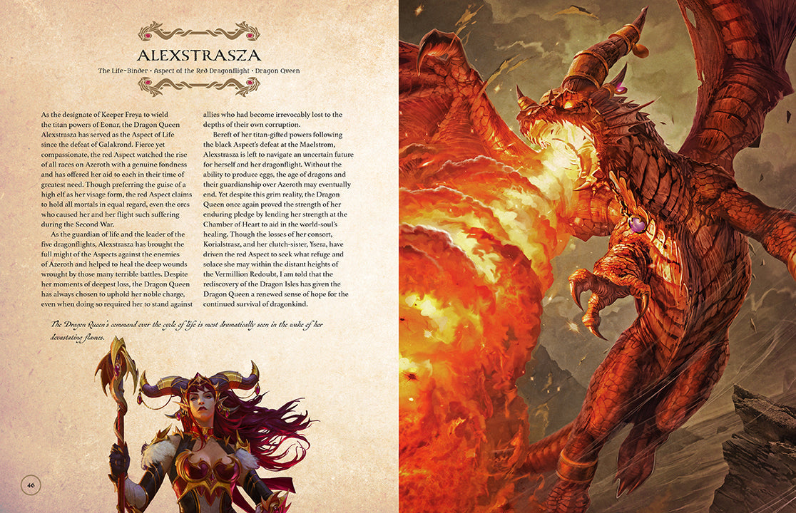 Hardcover of World of Warcraft: The Dragonflight Codex by Insight Editions featuring detailed game artwork and text.