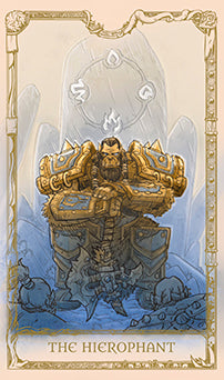 Inside view of the hardcover World of Warcraft Tarot Deck and Guidebook by Insight Editions, showing tarot cards and guide pages.