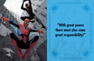 Hardcover book with jacket featuring Marvel Comics Spider-Man quotes and quips, showcasing Spider-Man in dynamic pose.