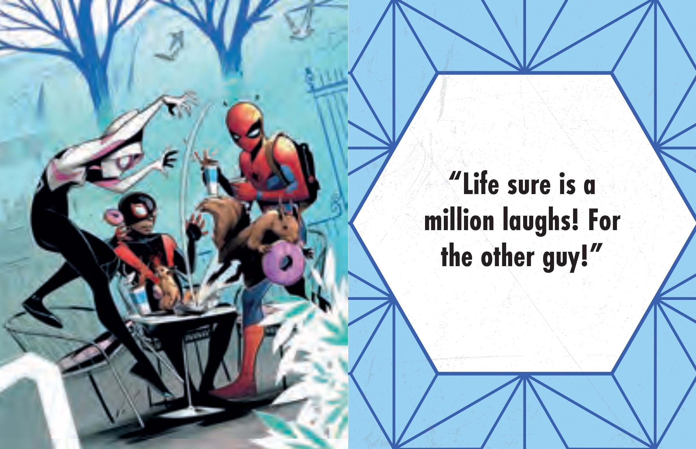 Hardcover Marvel Comics Spider-Man book with jacket featuring quotes and quips from your friendly neighborhood superhero.