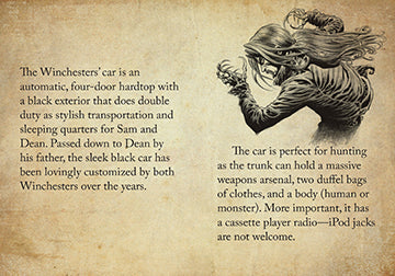 Interior page of the hardcover "Supernatural: Mini Guide To Saving People and Hunting Things" by Insight Editions, featuring illustrated content.