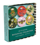 Set of 6 botanical glass magnets from the Art of Nature collection, featuring nature-inspired designs for home decor.