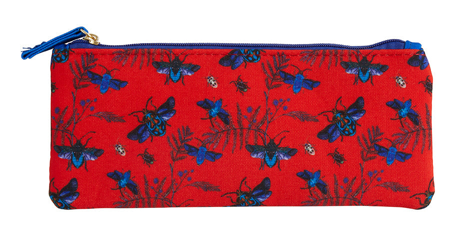 Art of Nature Flight of Beetles pencil pouch featuring detailed beetle illustrations on a vibrant background.