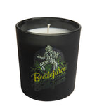 Beetlejuice glass candle from Insight Editions, featuring a spooky design, perfect for home decor and Halloween-themed ambiance.
