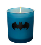 Batman glass candle by Insight Editions featuring a Batman design, perfect for home decor and collectible DC Comics merchandise.
