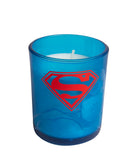 Superman glass votive candle from DC Comics, featuring a Superman design, ideal for home decor and collectibles.