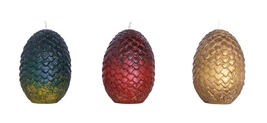 Set of three Game of Thrones sculpted dragon egg candles, detailed home decor candles from Insight Editions.