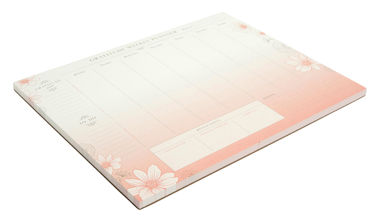 Insight Editions Gratitude Weekly Planner Notepad featuring lined pages and inspirational quotes for organizing weekly gratitude.