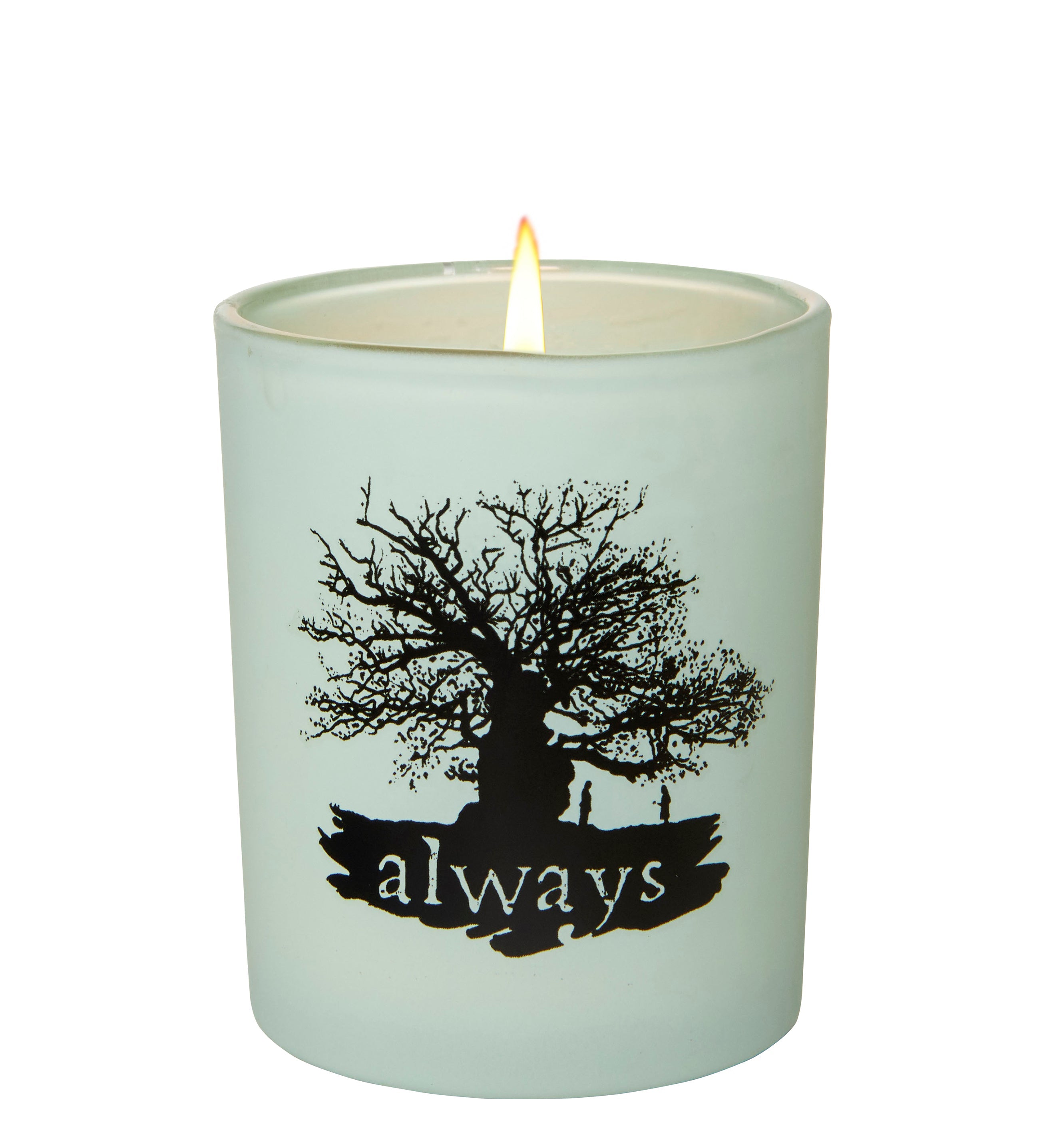 Harry Potter "Always" glass votive candle from Insight Editions, featuring a decorative design for home decor or ambiance.